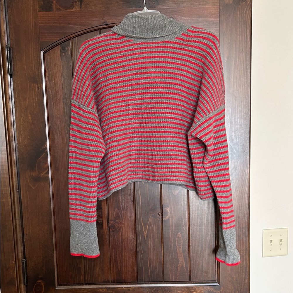 Madewell Red and Gray Striped Turtleneck Sweater